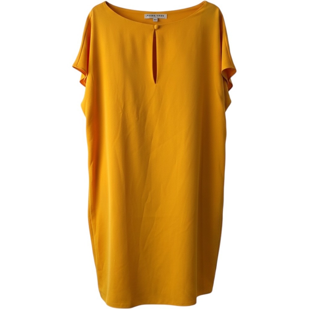 Trina Turk Kaanapali Dress Saffron Yellow Keyhole Shift XL 2104303CA1 NEW